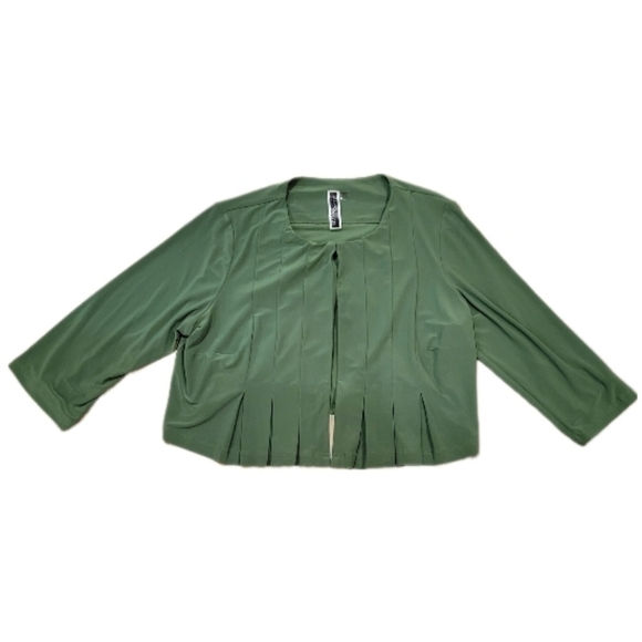 Julian Taylor Women's green pleated cropped 3/4 sleeve jacket size 16W - Picture 1 of 7